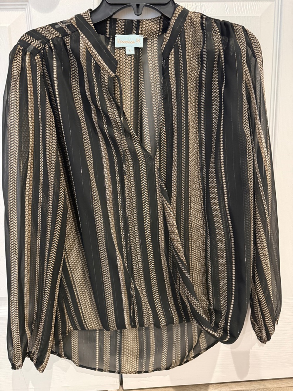 Veronica M Black & Gold Striped V-Neck Blouse